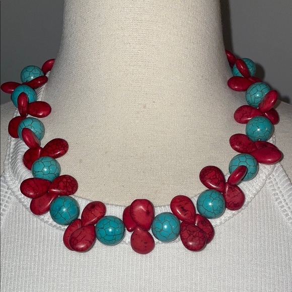 Jewelry - Red and Turquoise Stone Beaded Necklace